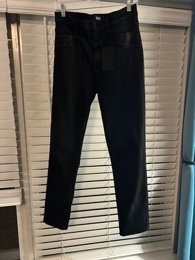 PAIGE Black Faux Leather Straight Leg Pants